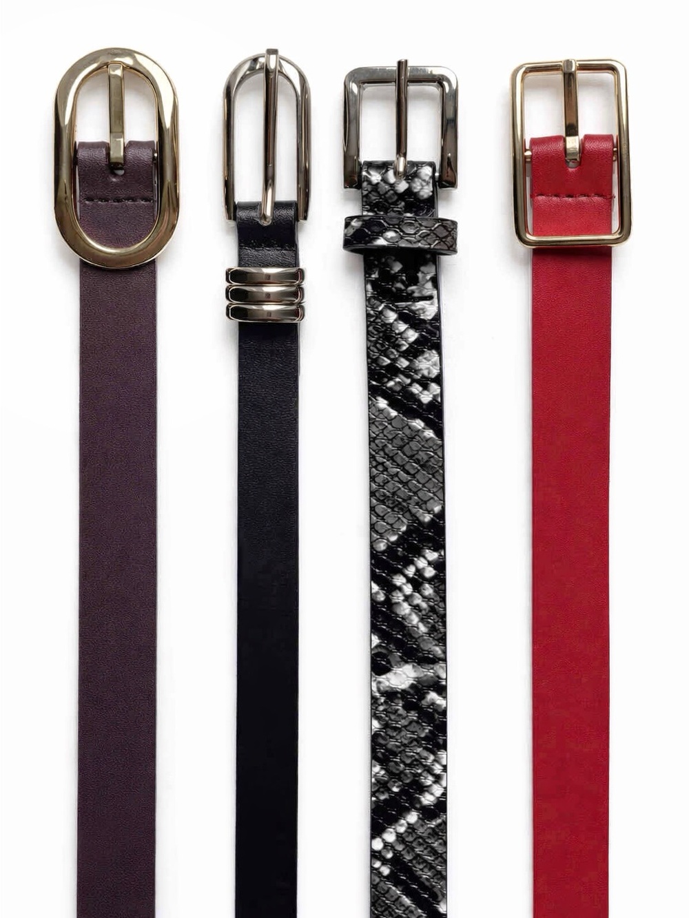 NWT Time and Tru Brown Leather Black Snakeskin Red Belts Bundle Size M/L